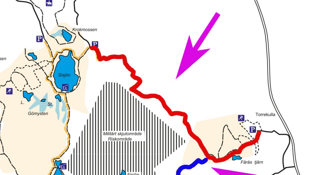 Karta med en blå- och en rödmarkerad sträcka. Illustration.