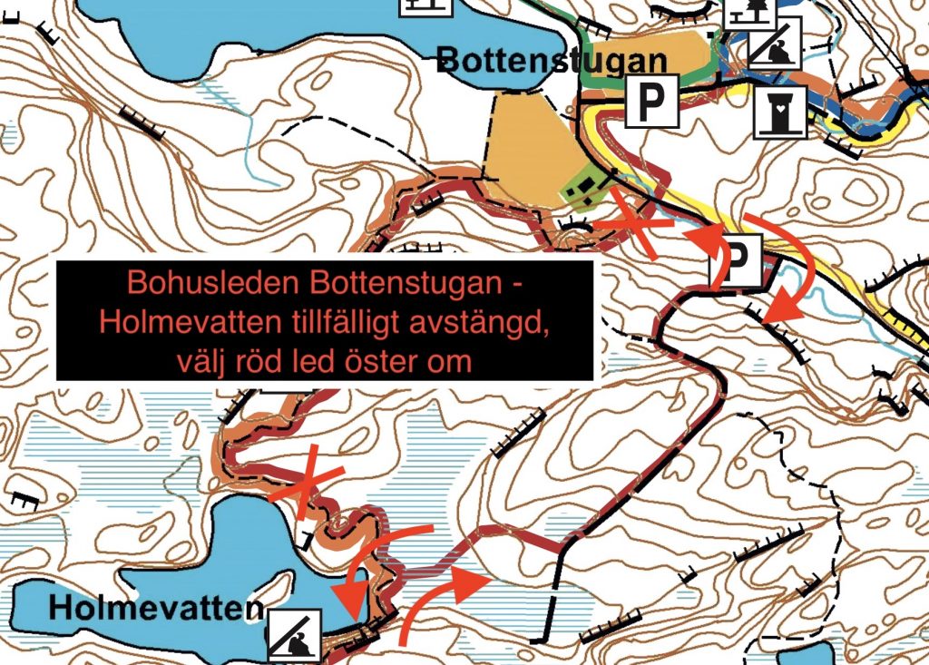 Karta över alternativ väg/till/från Bottenstugan. Illustration.
