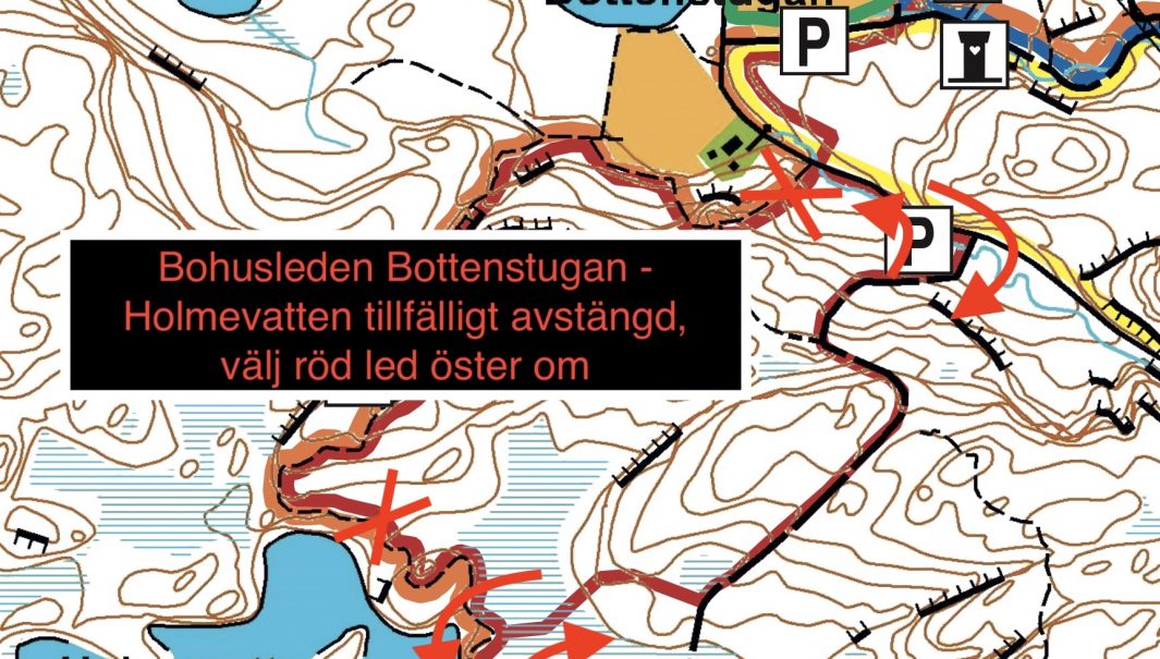 Karta över alternativ väg/till/från Bottenstugan. Illustration.