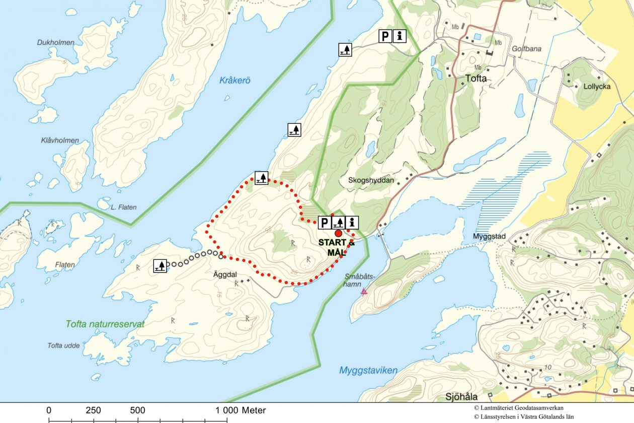 Vandringsförslag i naturreservatet Tofta. Karta.