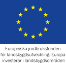 Europeiska unionens logotyp, med texten " Europeiska jordbruksfonden för landsbygdsutveckling. Europa investerar i landsbygdsområden. " nedanför.